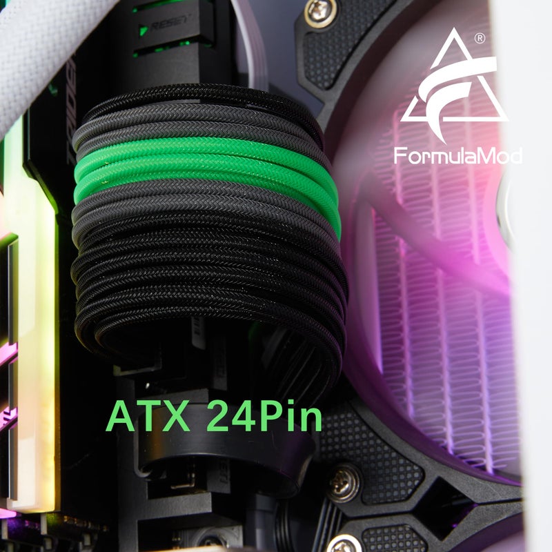 Formulamod Sleeve Extension Power Supply Cable Kit 18AWG ATX 24P+ EPS 8-P+PCI-E8-P with Combs for PSU to Motherboard/GPU Fm-NCK3 (Black Grey Green) - Image 4